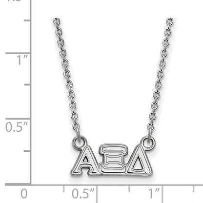 Sterling Silver Rhodium Plated Logoart Alpha Xi Delta Sorority Greek Letters Extra Small Pendant 18 Inch Necklace