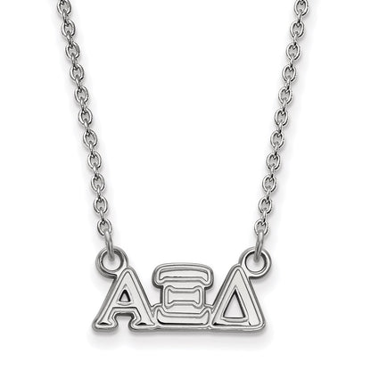 Sterling Silver Rhodium Plated Logoart Alpha Xi Delta Sorority Greek Letters Extra Small Pendant 18 Inch Necklace