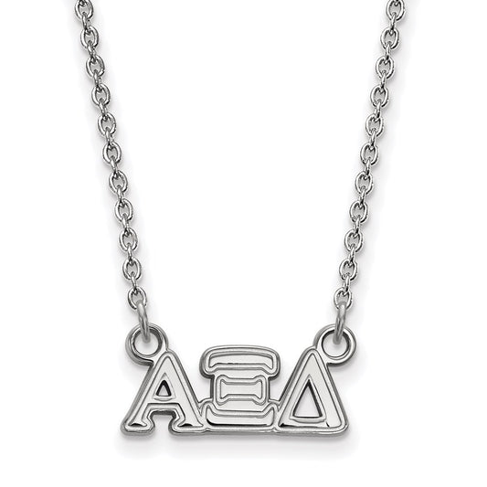 Sterling Silver Rhodium Plated Logoart Alpha Xi Delta Sorority Greek Letters Extra Small Pendant 18 Inch Necklace