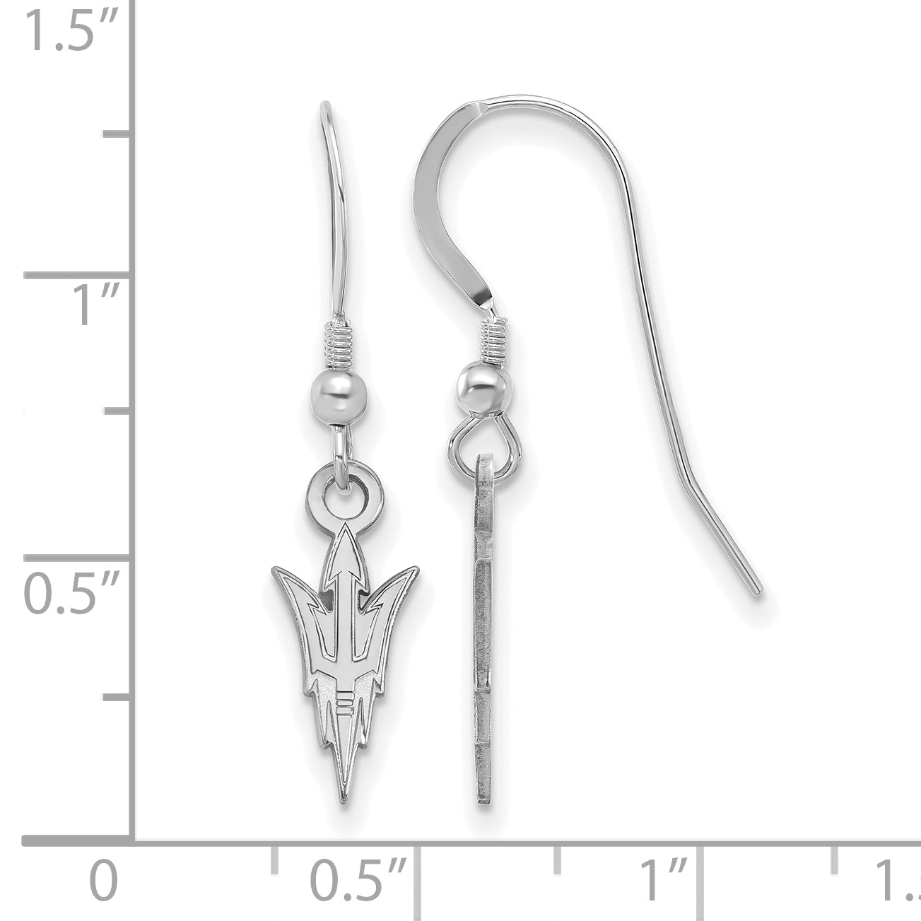 Sterling Silver Rhodium Plated Logoart Arizona State University Pitchfork Small Dangle Wire Earrings