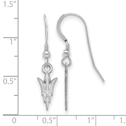 Sterling Silver Rhodium Plated Logoart Arizona State University Pitchfork Small Dangle Wire Earrings