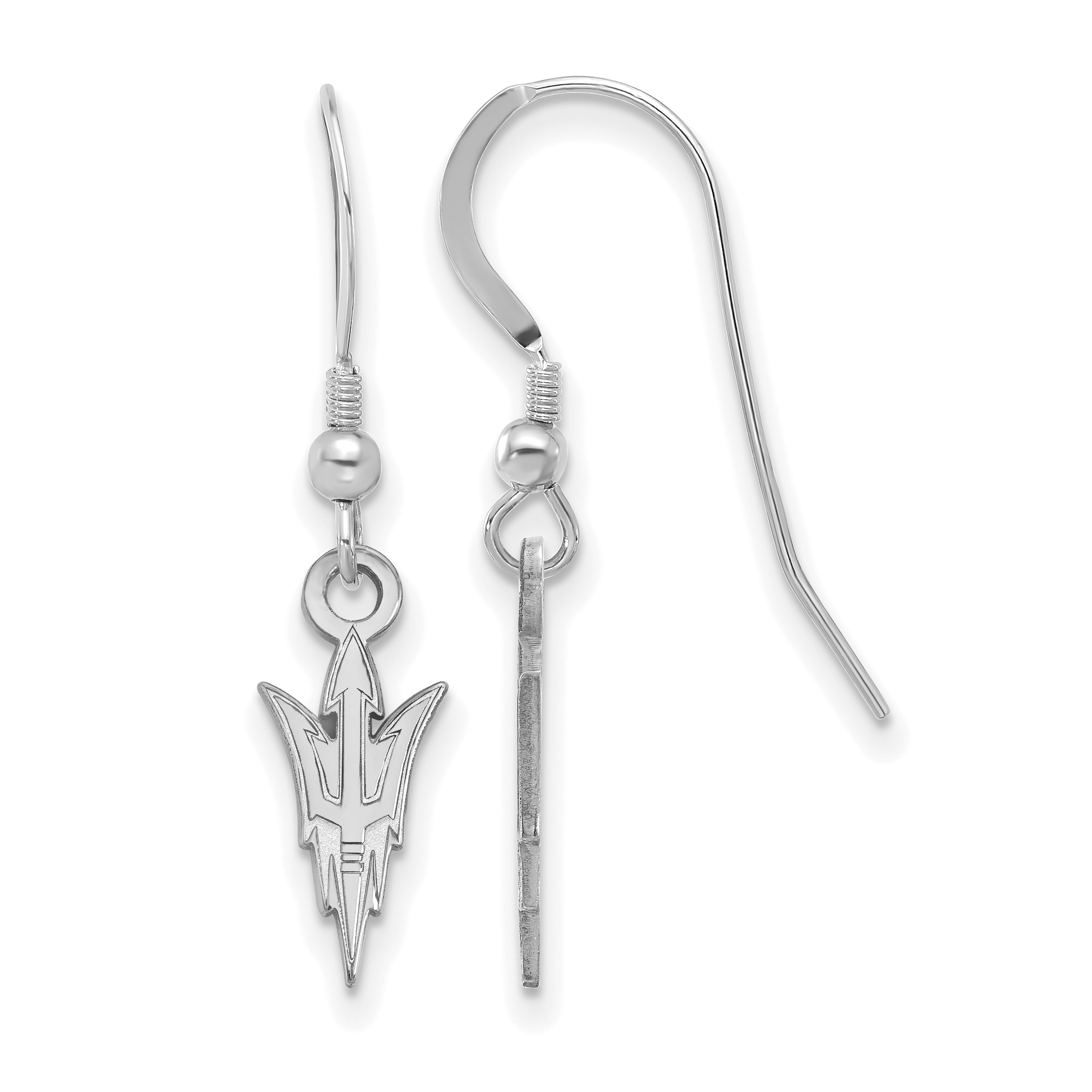 Sterling Silver Rhodium Plated Logoart Arizona State University Pitchfork Small Dangle Wire Earrings
