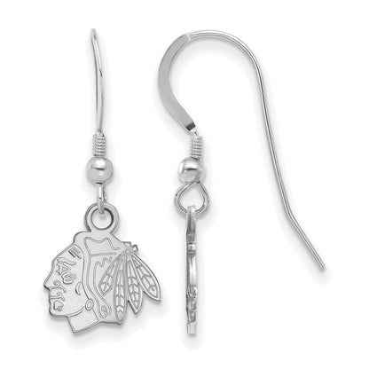 Sterling Silver Rhodium Plated Nhl Logoart Chicago Blackhawks Extra Small Dangle Earrings