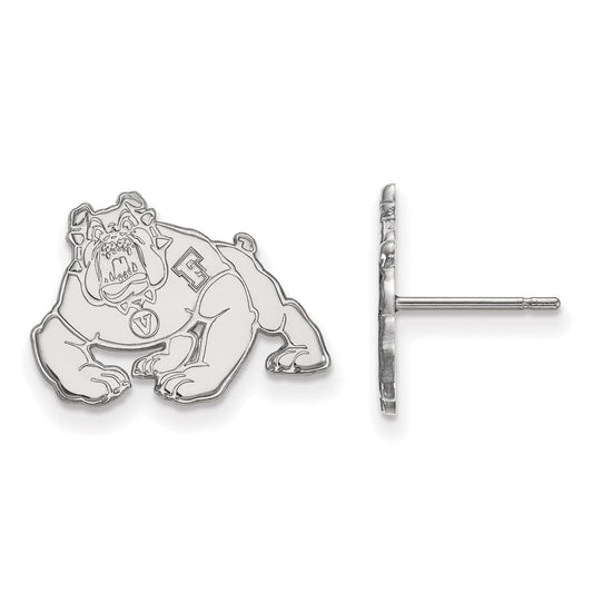 10K White Gold Logoart California State University Fresno Bulldog Small Post Earrings