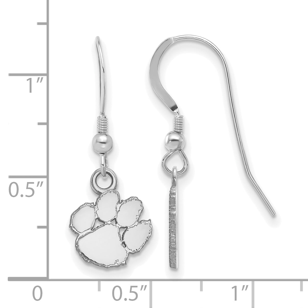 Sterling Silver Rhodium Plated Logoart Clemson University Tiger Paw Extra Small Dangle Wire Earrings