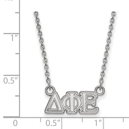 Sterling Silver Rhodium Plated Logoart Delta Phi Epsilon Sorority Greek Letters Extra Small Pendant 18 Inch Necklace