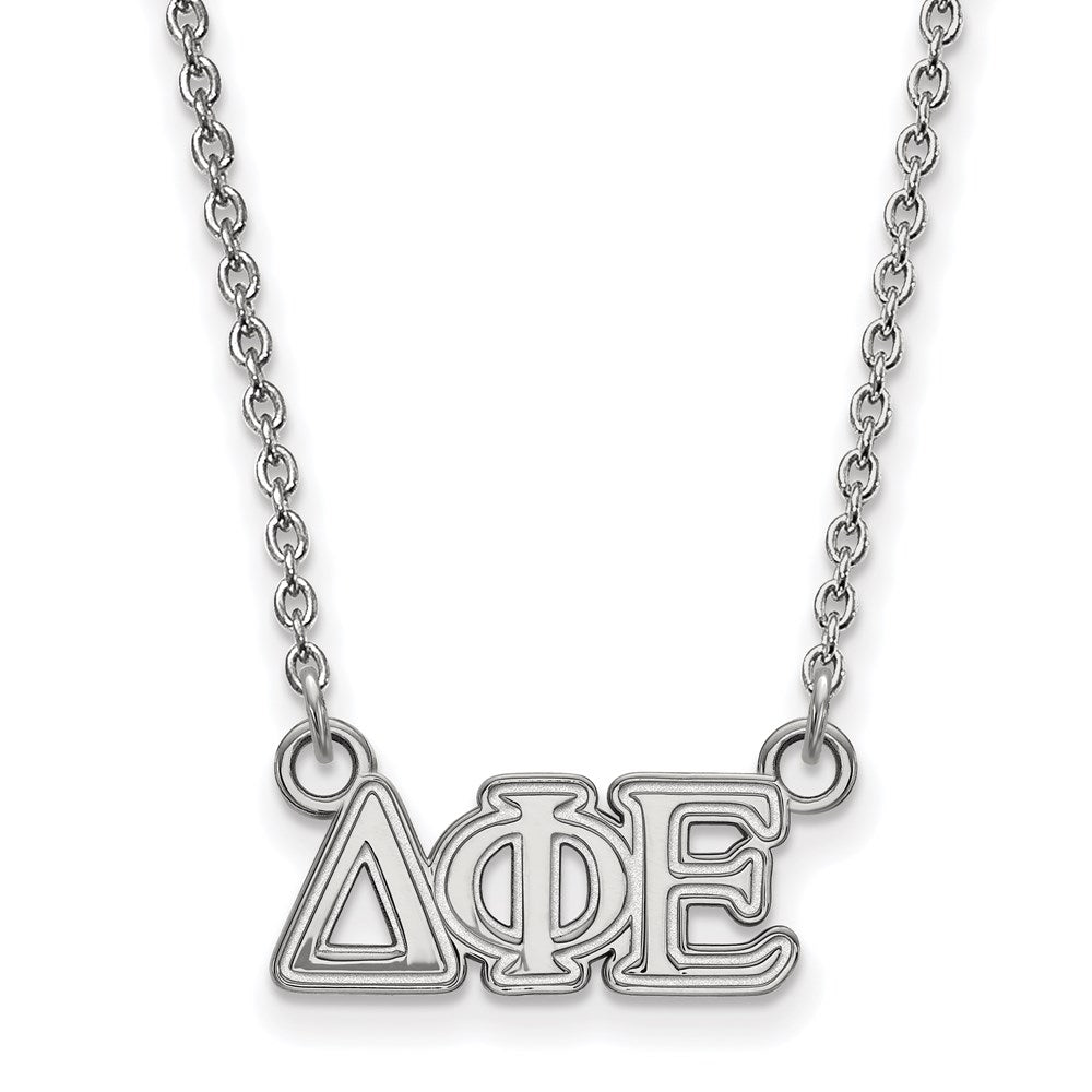 Sterling Silver Rhodium Plated Logoart Delta Phi Epsilon Sorority Greek Letters Extra Small Pendant 18 Inch Necklace