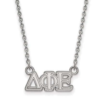 Sterling Silver Rhodium Plated Logoart Delta Phi Epsilon Sorority Greek Letters Extra Small Pendant 18 Inch Necklace