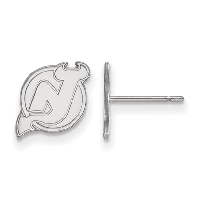 Sterling Silver Rhodium Plated Nhl Logoart New Jersey Devils Extra Small Post Earrings
