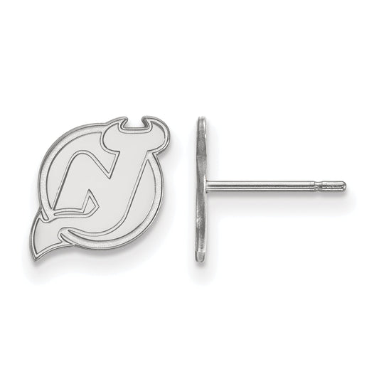 Sterling Silver Rhodium Plated Nhl Logoart New Jersey Devils Extra Small Post Earrings