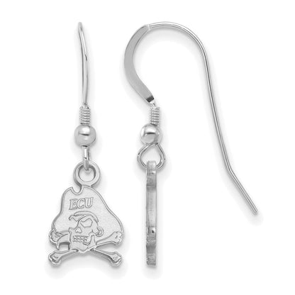 Sterling Silver Rhodium Plated Logoart East Carolina University Pirate Extra Small Dangle Wire Earrings