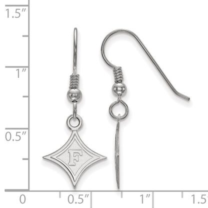 Sterling Silver Rhodium Plated Logoart Furman University Small Dangle Wire Earrings