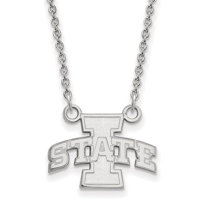 Sterling Silver Rhodium Plated Logoart Iowa State University Small Pendant 18 Inch Necklace