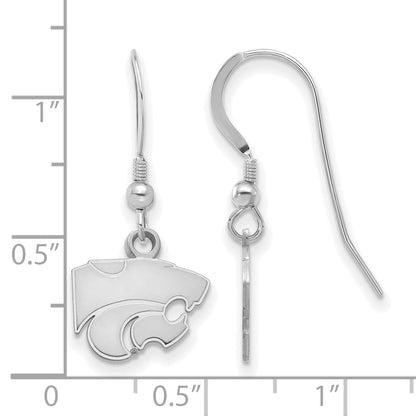 Sterling Silver Rhodium Plated Logoart Kansas State University Wildcat Extra Small Dangle Wire Earrings