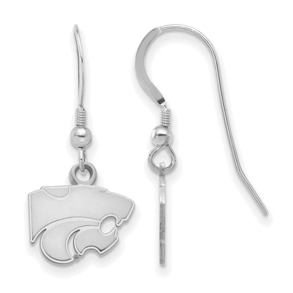 Sterling Silver Rhodium Plated Logoart Kansas State University Wildcat Extra Small Dangle Wire Earrings