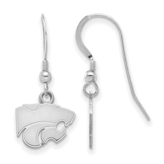 Sterling Silver Rhodium Plated Logoart Kansas State University Wildcat Extra Small Dangle Wire Earrings