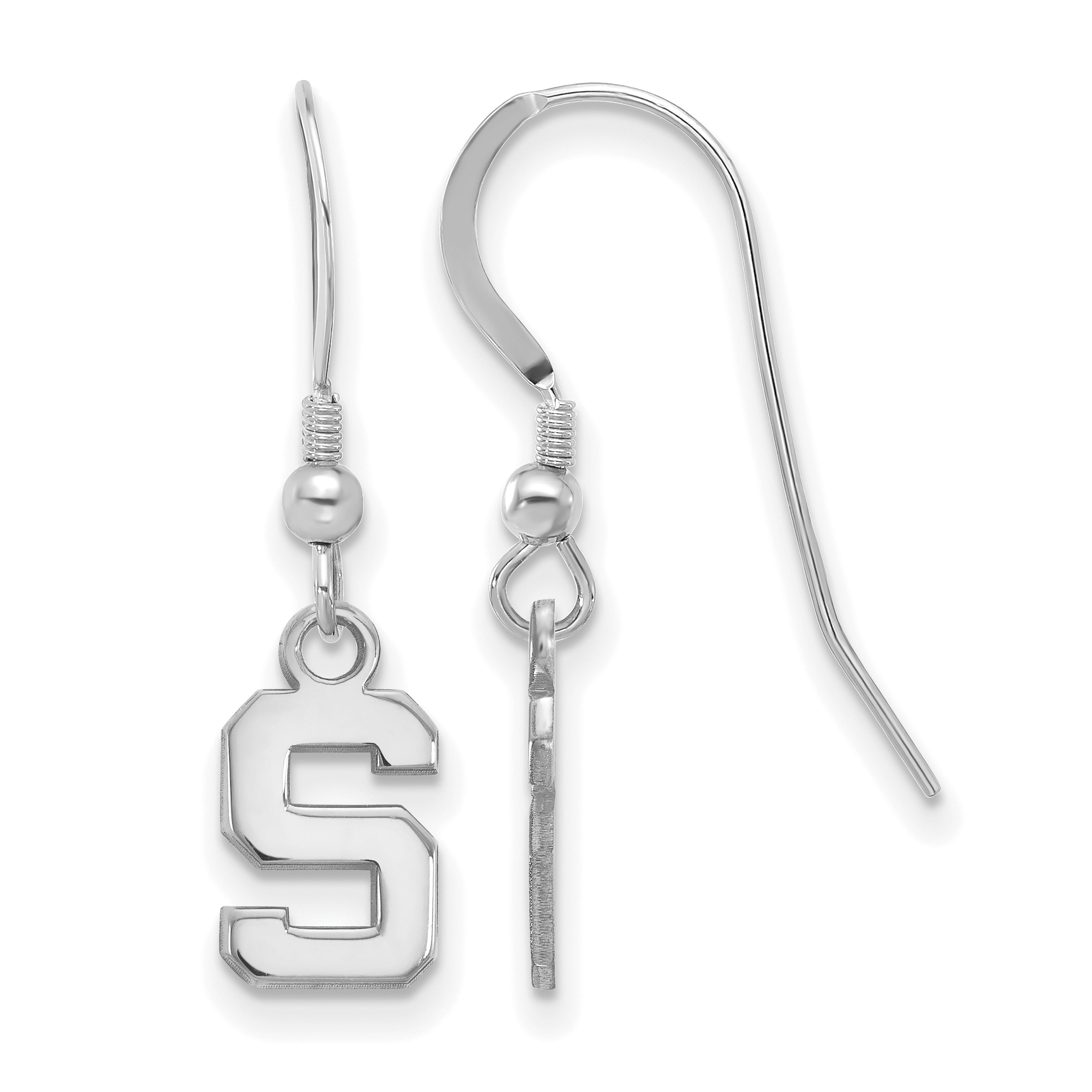 Sterling Silver Rhodium Plated Logoart Michigan State University Letter S Extra Small Dangle Wire Earrings