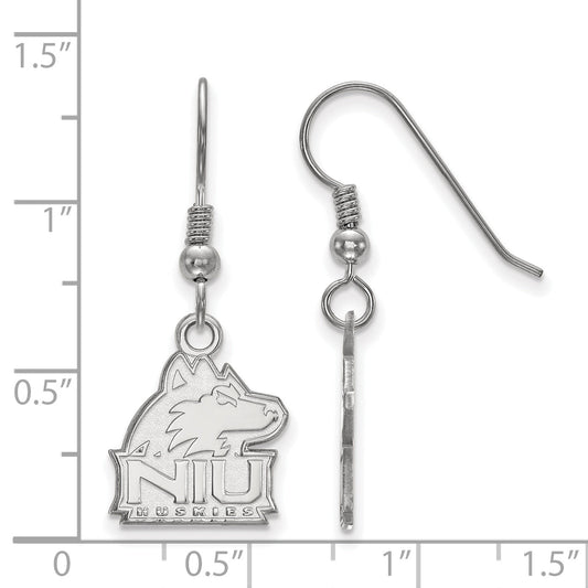 Sterling Silver Rhodium Plated Logoart Northern Illinois University N I U Huskies Small Dangle Wire Earrings