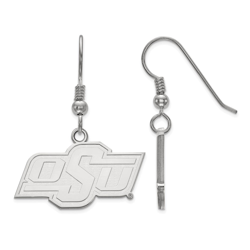 Sterling Silver Rhodium Plated Logoart Oklahoma State University O S U Small Dangle Wire Earrings