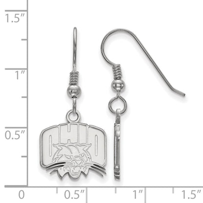 Sterling Silver Rhodium Plated Logoart Ohio University Small Dangle Wire Earrings