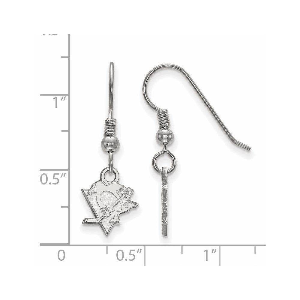 Sterling Silver Rhodium Plated Nhl Logoart Pittsburgh Penguins Extra Small Dangle Wire Earrings