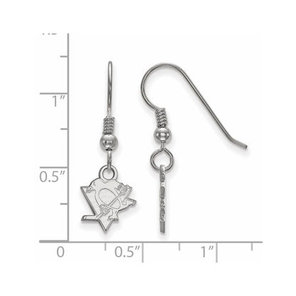 Sterling Silver Rhodium Plated Nhl Logoart Pittsburgh Penguins Extra Small Dangle Wire Earrings