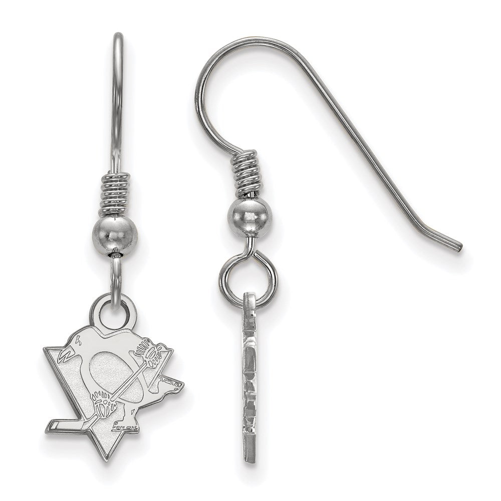Sterling Silver Rhodium Plated Nhl Logoart Pittsburgh Penguins Extra Small Dangle Wire Earrings