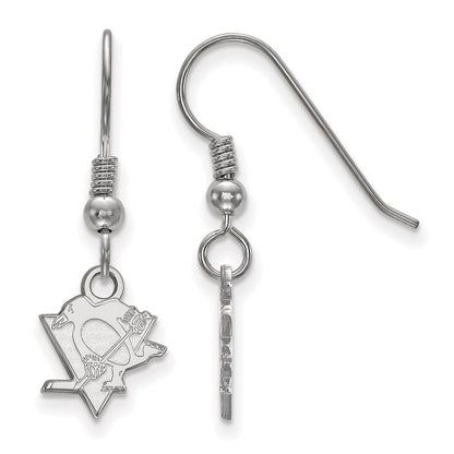 Sterling Silver Rhodium Plated Nhl Logoart Pittsburgh Penguins Extra Small Dangle Wire Earrings