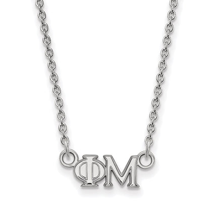 Sterling Silver Rhodium Plated Logoart Phi Mu Sorority Greek Letters Extra Small Pendant 18 Inch Necklace