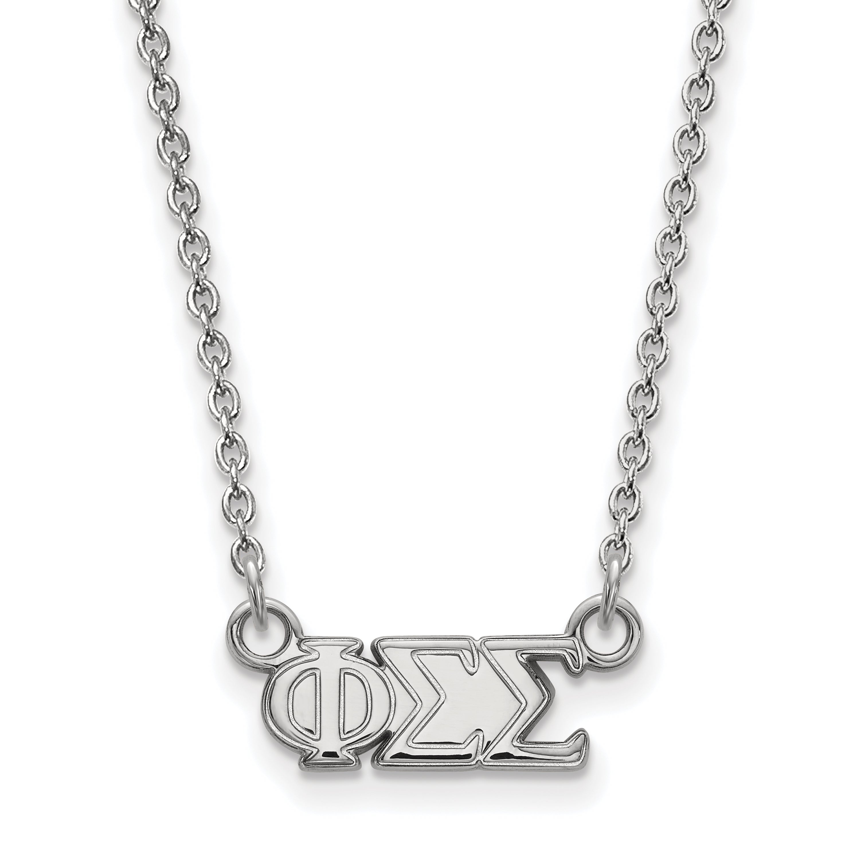 Sterling Silver Rhodium Plated Logoart Phi Sigma Sorority Greek Letters Extra Small Pendant 18 Inch Necklace
