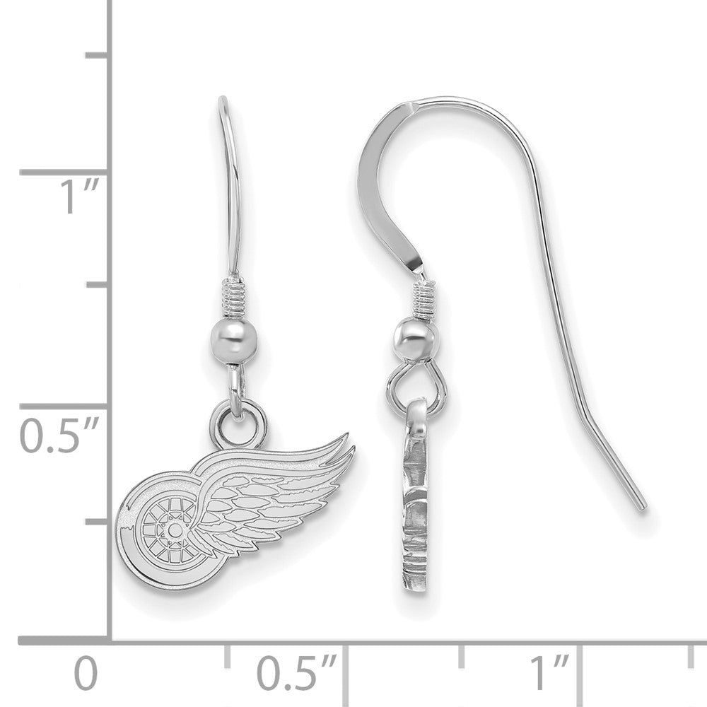 Sterling Silver Rhodium Plated Nhl Logoart Detroit Red Wings Extra Small Dangle Wire Earrings
