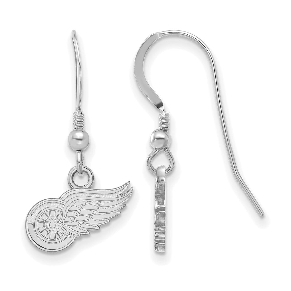 Sterling Silver Rhodium Plated Nhl Logoart Detroit Red Wings Extra Small Dangle Wire Earrings