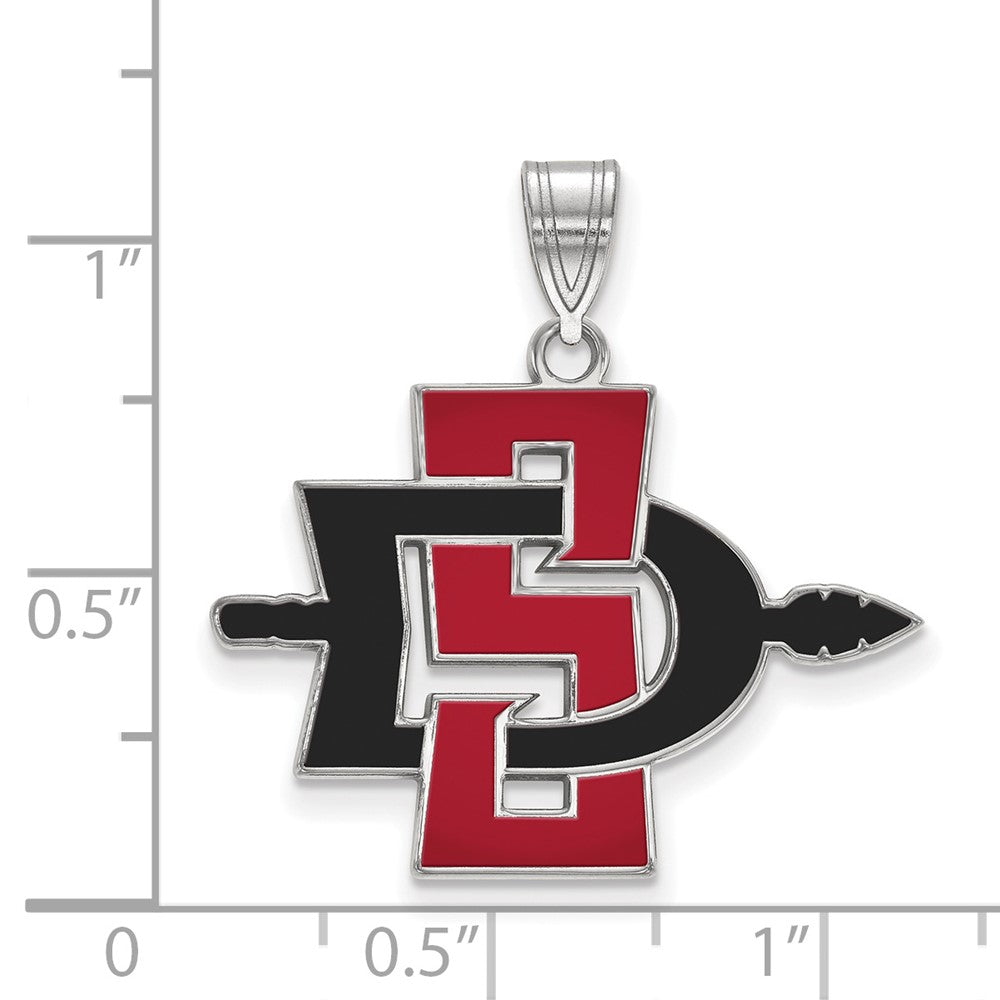Sterling Silver Rhodium Plated Logoart San Diego State University Large Enameled Pendant