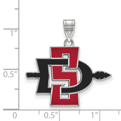 Sterling Silver Rhodium Plated Logoart San Diego State University Large Enameled Pendant
