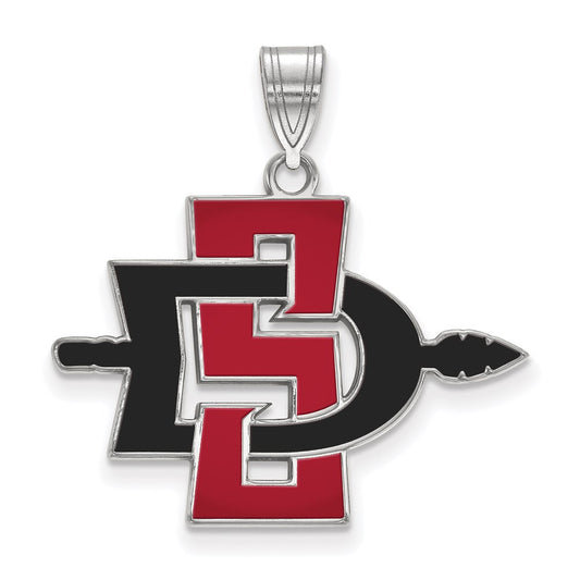Sterling Silver Rhodium Plated Logoart San Diego State University Large Enameled Pendant