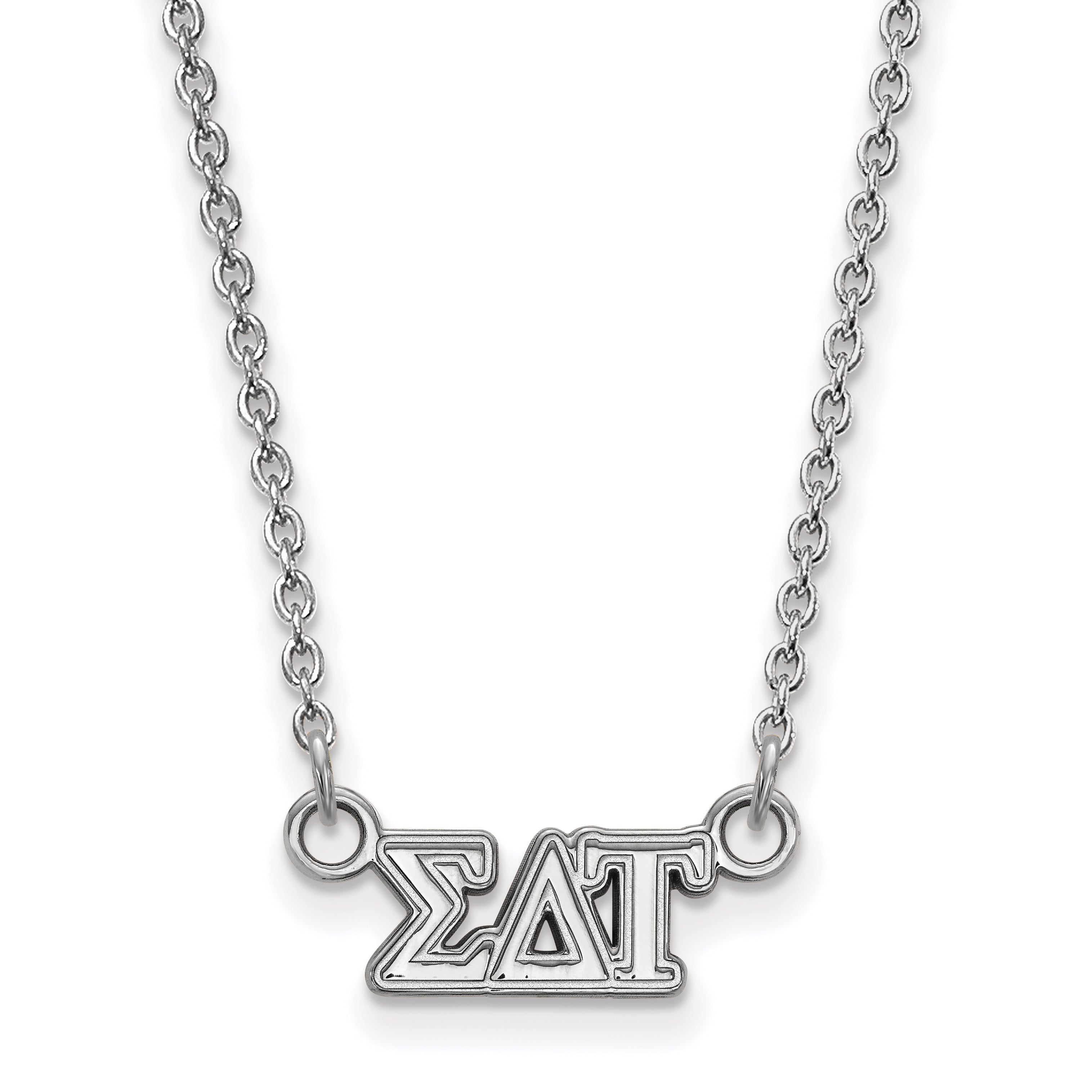 Sterling Silver Rhodium Plated Logoart Sigma Delta Tau Sorority Greek Letters Extra Small Pendant 18 Inch Necklace