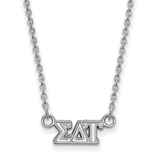Sterling Silver Rhodium Plated Logoart Sigma Delta Tau Sorority Greek Letters Extra Small Pendant 18 Inch Necklace