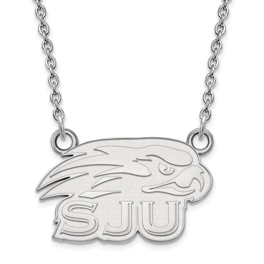 Sterling Silver Rhodium Plated Logoart Saint Joseph'S University Hawks Small Pendant 18 Inch Necklace