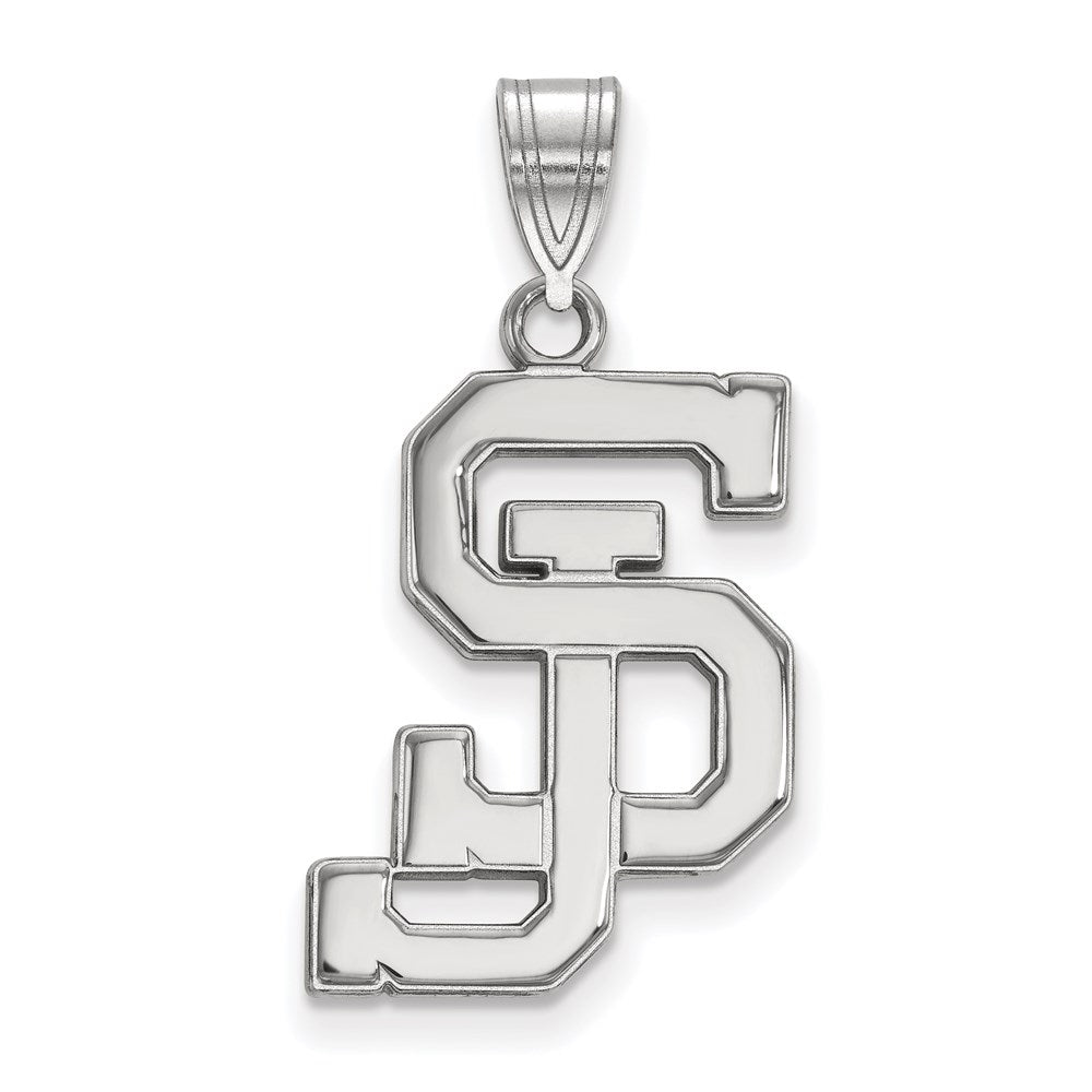 Sterling Silver Rhodium Plated Logoart San Jose State University S J Large Pendant