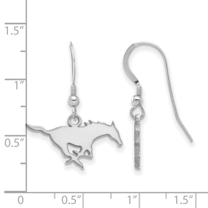 Sterling Silver Rhodium Plated Logoart Southern Methodist University Mustang Small Dangle Wire Earrings