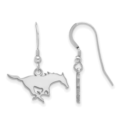 Sterling Silver Rhodium Plated Logoart Southern Methodist University Mustang Small Dangle Wire Earrings