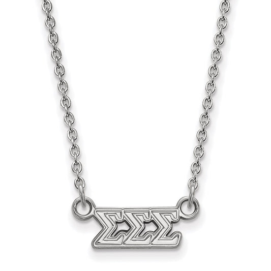 Sterling Silver Rhodium Plated Logoart Sigma Sorority Greek Letters Extra Small Pendant 18 Inch Necklace