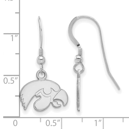 Sterling Silver Rhodium Plated Logoart University Of Iowa Hawk Extra Small Dangle Wire Earrings