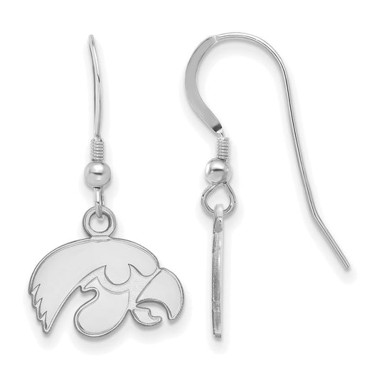 Sterling Silver Rhodium Plated Logoart University Of Iowa Hawk Extra Small Dangle Wire Earrings
