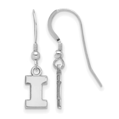 Sterling Silver Rhodium Plated Logoart University Of Illinois Letter I Extra Small Dangle Wire Earrings