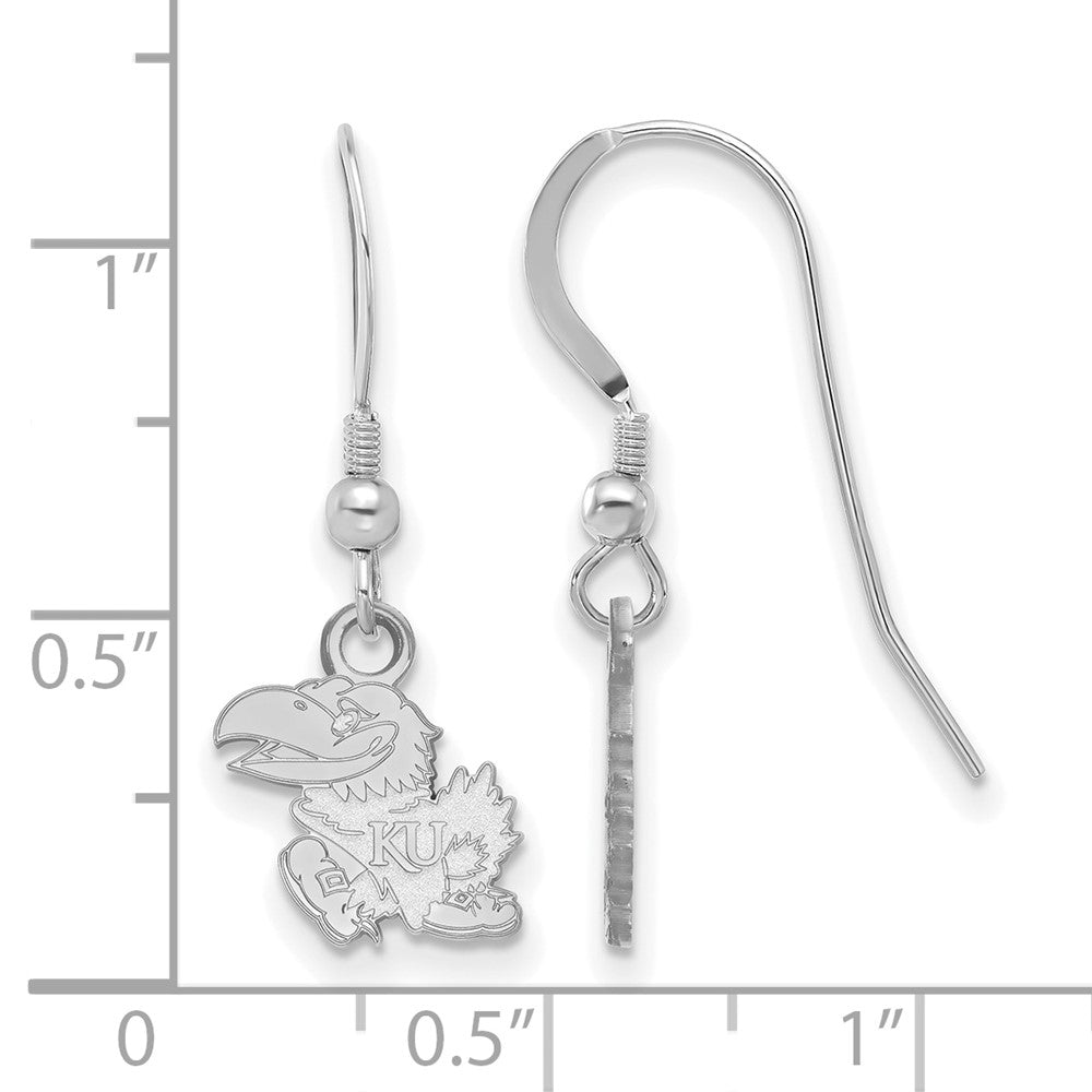 Sterling Silver Rhodium Plated Logoart University Of Kansas Jayhawk Extra Small Dangle Wire Earrings