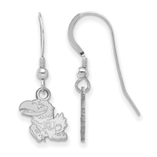 Sterling Silver Rhodium Plated Logoart University Of Kansas Jayhawk Extra Small Dangle Wire Earrings