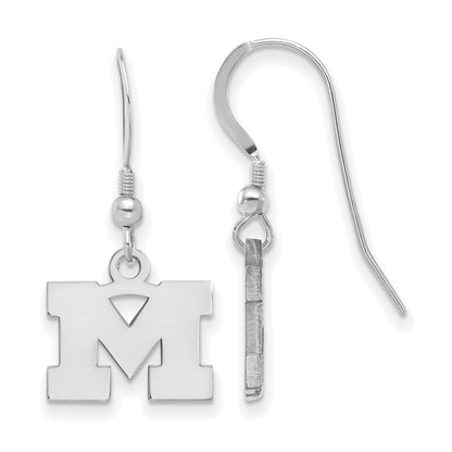 Sterling Silver Rhodium Plated Logoart University Of Michigan Letter M Extra Small Dangle Wire Earrings