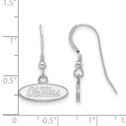 Sterling Silver Rhodium Plated Logoart University Of Mississippi Ole Miss Oval Extra Small Dangle Wire Earrings