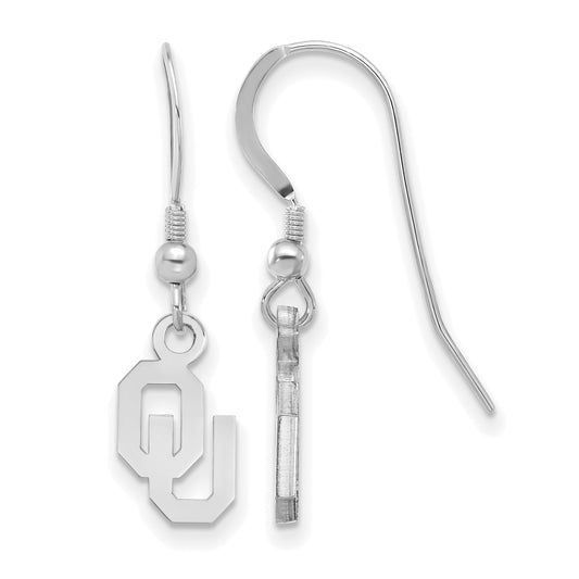 Sterling Silver Rhodium Plated Logoart University Of Oklahoma O U Extra Small Dangle Wire Earrings